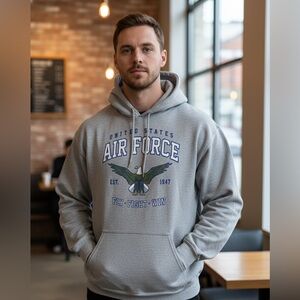 US Air Force Hoodie Grey 2XL Fly Fight Win Graphic Pullover